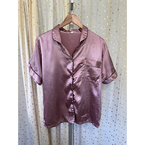 Unbranded Mauve Pink Button Down Pull On Shorts Satin Pajamas PJ Set XL - Picture 2 of 11